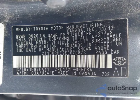 2014 Toyota Corolla L z USA, uszkodzony, nr VIN 2T1BURHE2EC070873